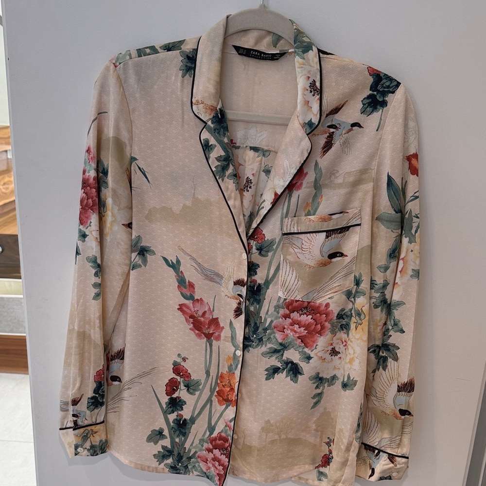 Zara Cream Floral Button-Down Shirt